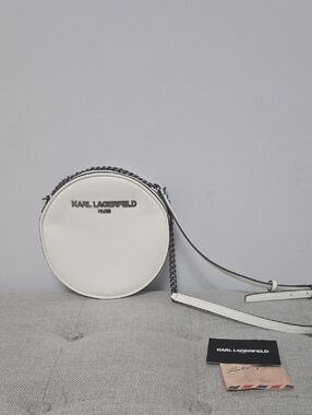 Karl Lagerfeld Cream Round Crossbody with Chain Strap